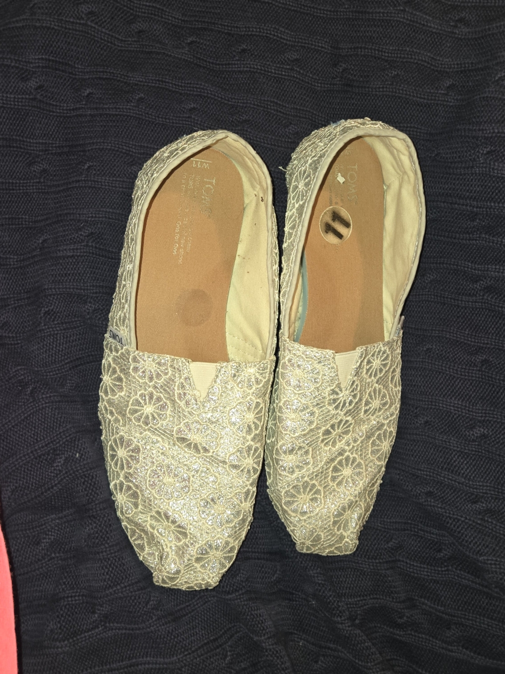 Toms Women's Lace Slip-On Flats - Champagne Glitter